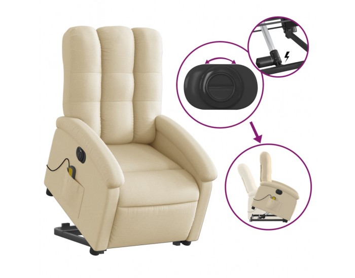 Sonata H Електрически изправящ масажен реклайнер стол кремав текстил