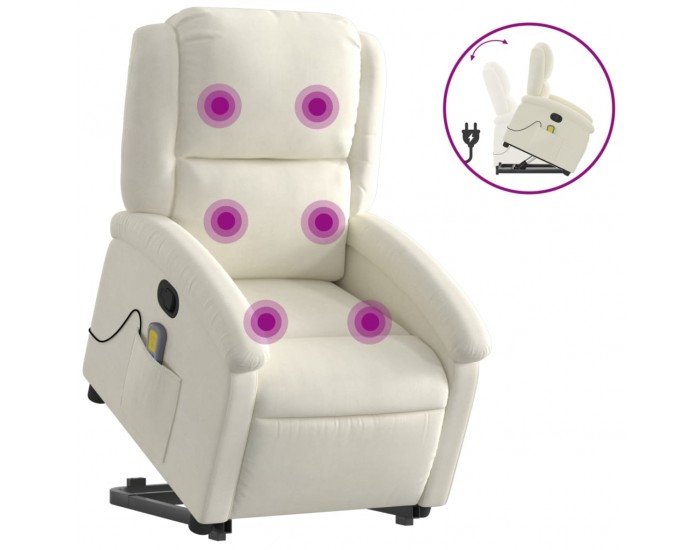 Sonata H Изправящ масажен реклайнер стол, кремава, кадифе