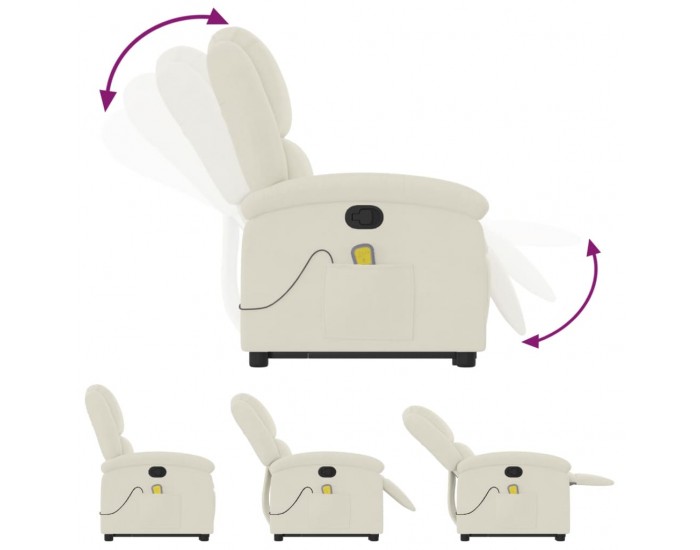 Sonata H Изправящ масажен реклайнер стол, кремава, кадифе