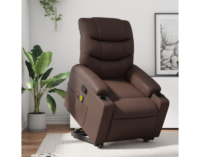 Sonata H Изправящ масажен реклайнер стол, кафяв, изкуствена кожа