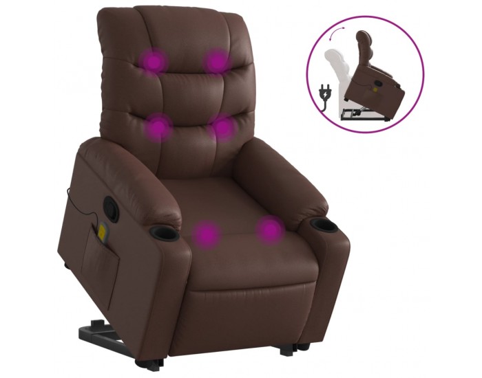 Sonata H Изправящ масажен реклайнер стол, кафяв, изкуствена кожа