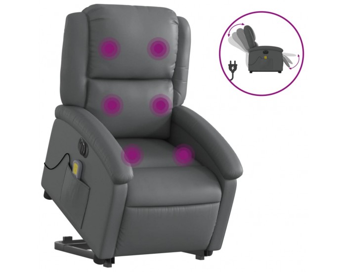 Sonata H Електрически изправящ масажен реклайнер стол, сив, еко кожа