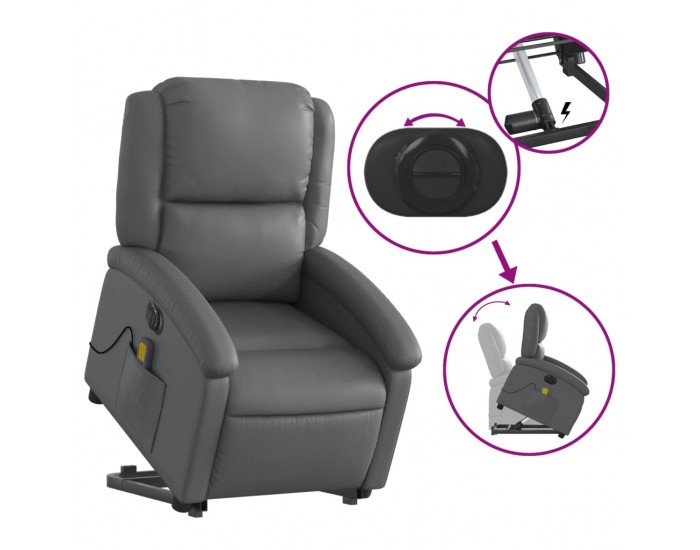 Sonata H Електрически изправящ масажен реклайнер стол, сив, еко кожа