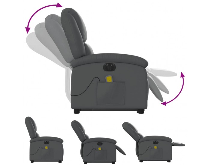 Sonata H Електрически изправящ масажен реклайнер стол, сив, еко кожа