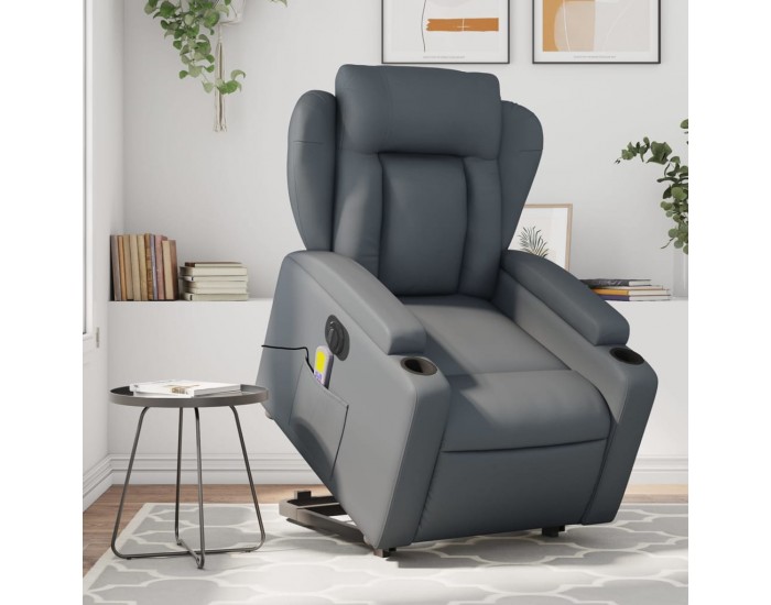 Sonata H Електрически изправящ масажен реклайнер стол, сив, еко кожа