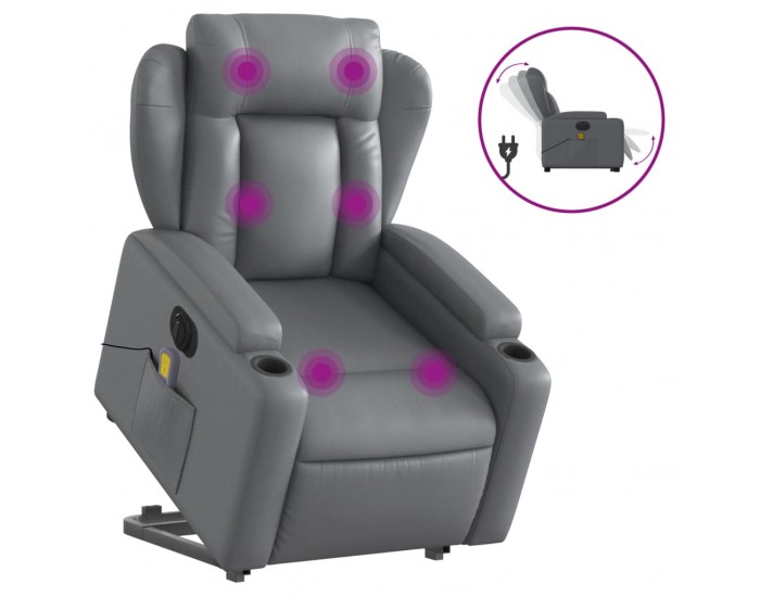 Sonata H Електрически изправящ масажен реклайнер стол, сив, еко кожа