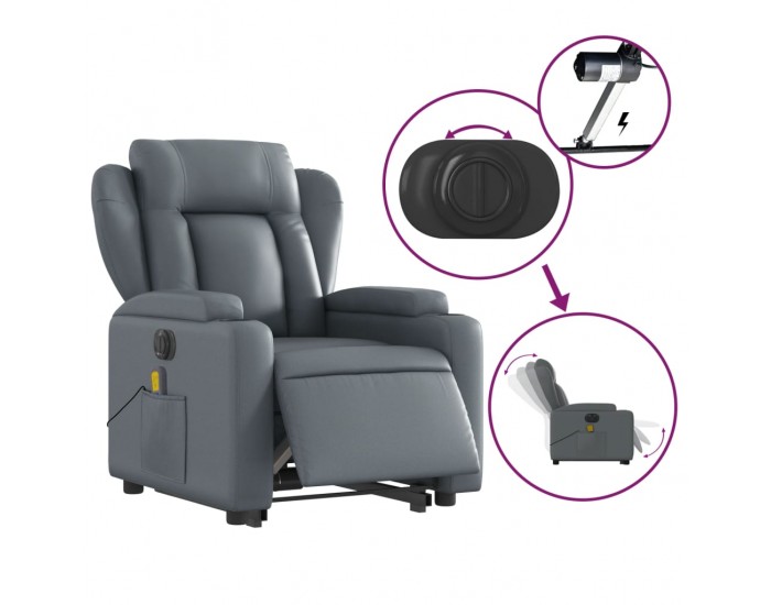 Sonata H Електрически изправящ масажен реклайнер стол, сив, еко кожа