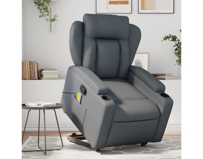 Sonata H Изправящ масажен реклайнер стол, сива, изкуствена кожа