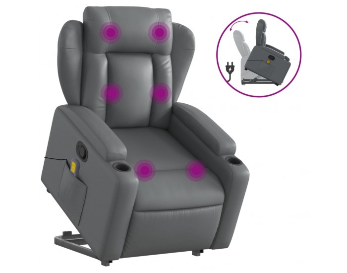 Sonata H Изправящ масажен реклайнер стол, сива, изкуствена кожа