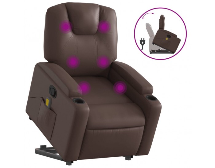 Sonata H Изправящ масажен реклайнер стол, кафяв, изкуствена кожа