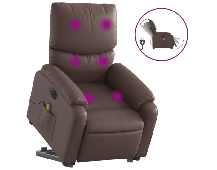 Sonata H Електрически изправящ масажен реклайнер стол, кафяв, еко кожа