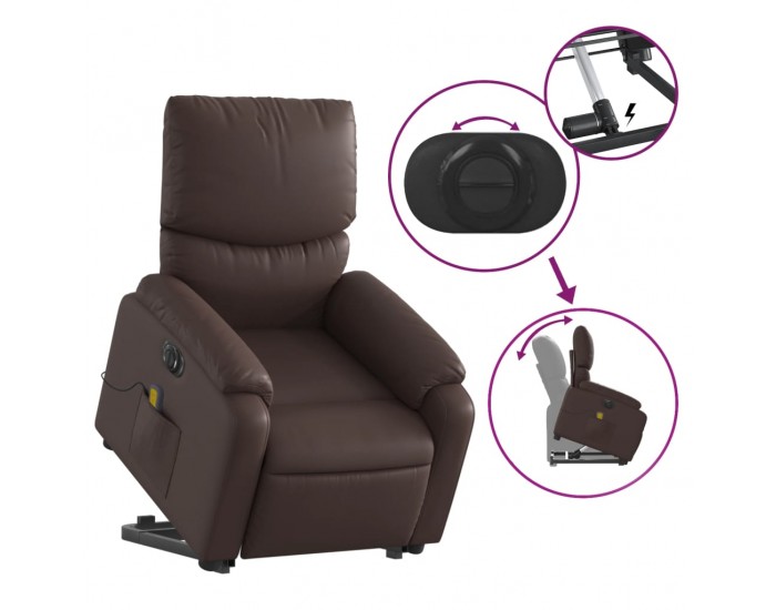 Sonata H Електрически изправящ масажен реклайнер стол, кафяв, еко кожа