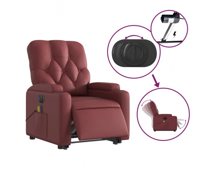 Sonata H Електрически изправящ масажен реклайнер, виненочервен, еко кожа