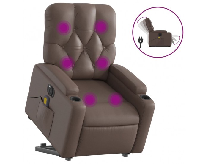 Sonata H Електрически изправящ масажен реклайнер стол, кафяв, еко кожа