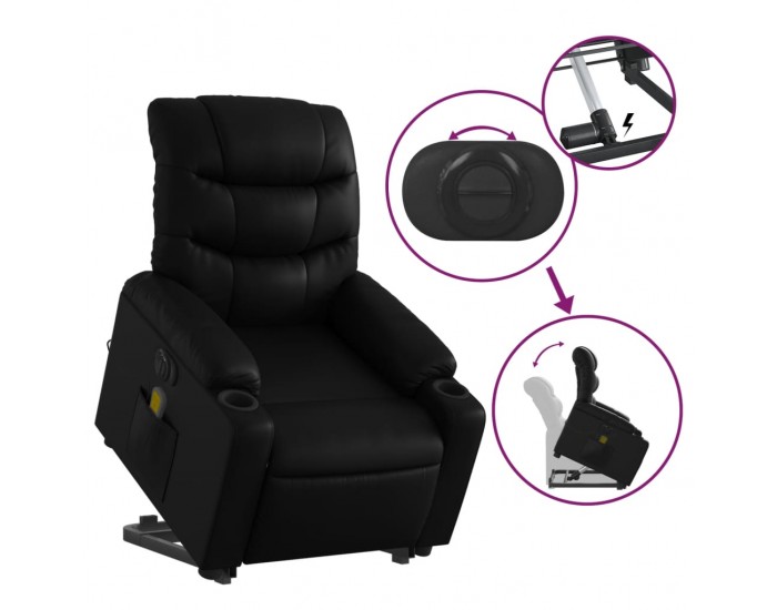 Sonata H Електрически изправящ масажен реклайнер стол, черен, еко кожа