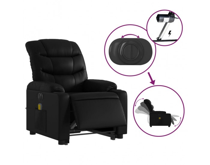 Sonata H Електрически изправящ масажен реклайнер стол, черен, еко кожа