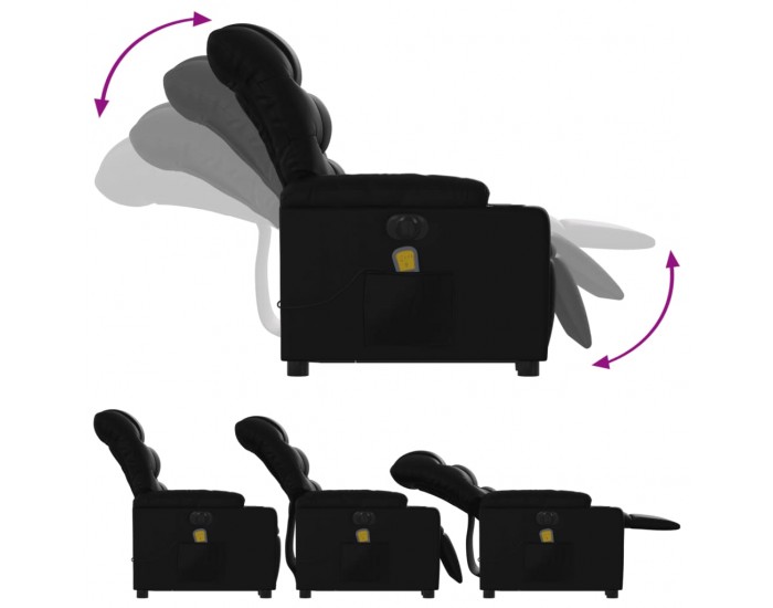 Sonata H Електрически изправящ масажен реклайнер стол, черен, еко кожа