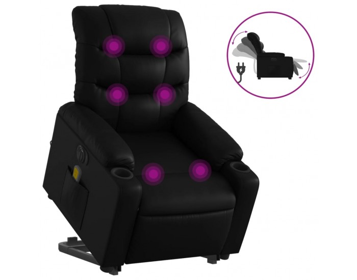 Sonata H Електрически изправящ масажен реклайнер стол, черен, еко кожа