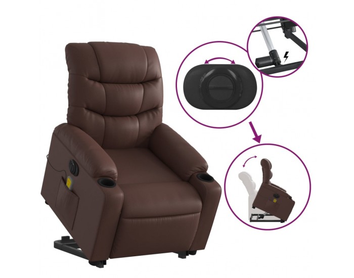 Sonata H Електрически изправящ масажен реклайнер стол, кафяв, еко кожа