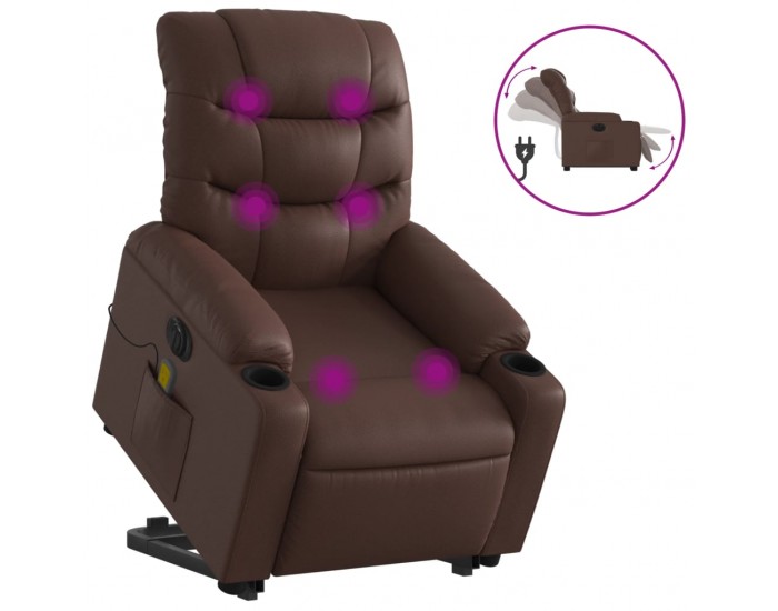 Sonata H Електрически изправящ масажен реклайнер стол, кафяв, еко кожа