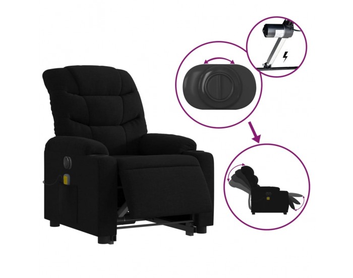 Sonata H Електрически изправящ масажен реклайнер стол черен текстил