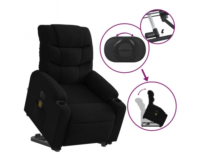 Sonata H Електрически изправящ масажен реклайнер стол черен текстил