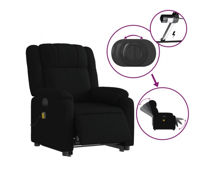 Sonata H Електрически изправящ масажен реклайнер стол черен текстил