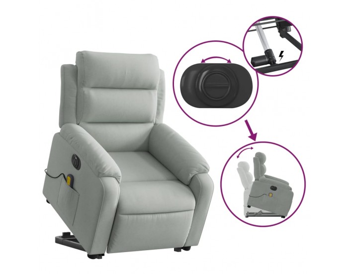 Sonata H Електрически изправящ масажен реклайнер стол, светлосив, кадифе