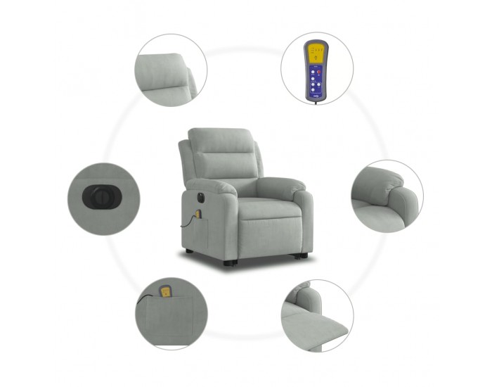 Sonata H Електрически изправящ масажен реклайнер стол, светлосив, кадифе