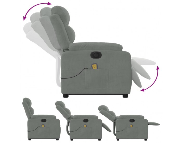 Sonata H Електрически изправящ масажен реклайнер стол, светлосив, кадифе