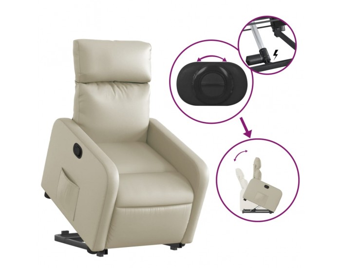 Sonata H Изправящ реклайнер стол, кремав, изкуствена кожа