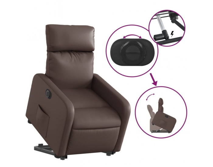 Sonata H Електрически изправящ реклайнер стол, кафяв, изкуствена кожа