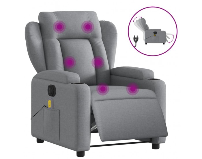 Sonata H Електрически масажен реклайнер стол, светлосив, текстил