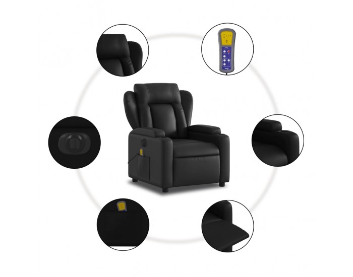 Sonata H Електрически масажен реклайнер стол, черен, изкуствена кожа