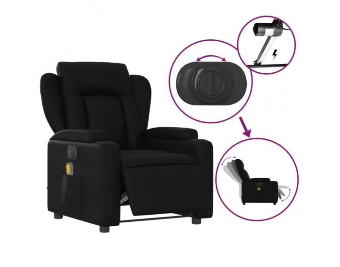 Sonata H Електрически масажен реклайнер стол, черен, изкуствена кожа