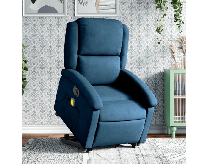 Sonata H Електрически изправящ масажен реклайнер стол, син, кадифе