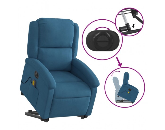 Sonata H Електрически изправящ масажен реклайнер стол, син, кадифе