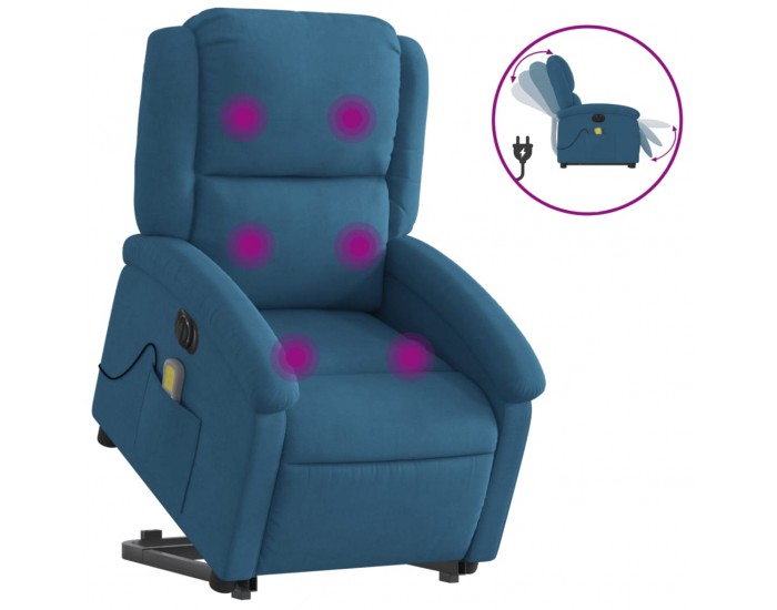 Sonata H Електрически изправящ масажен реклайнер стол, син, кадифе