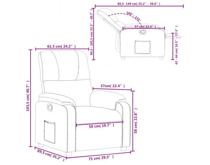 Sonata H Реклайнер стол, светлосив, микрофибърен текстил