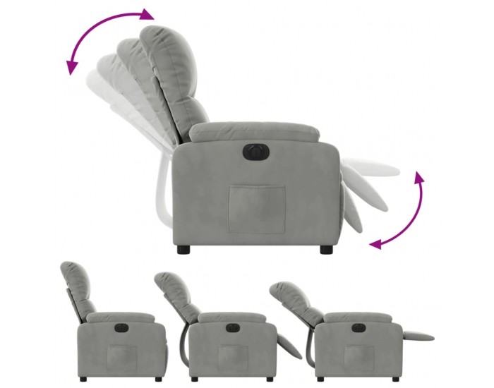 Sonata H Електрически реклайнер стол, светлосив, микрофибърен текстил