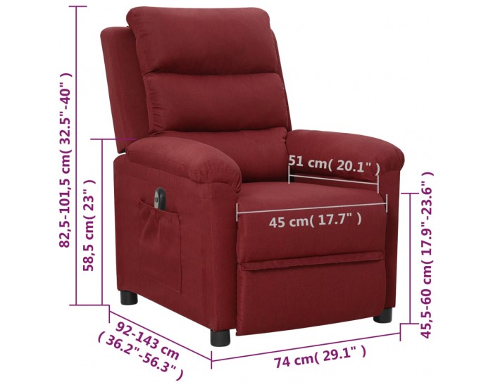 Sonata H Електрически стол реклайнер, виненочервен, текстил