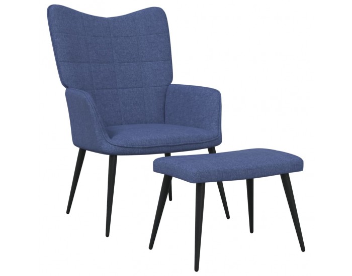 Sonata H Релаксиращ стол с табуретка, син, плат