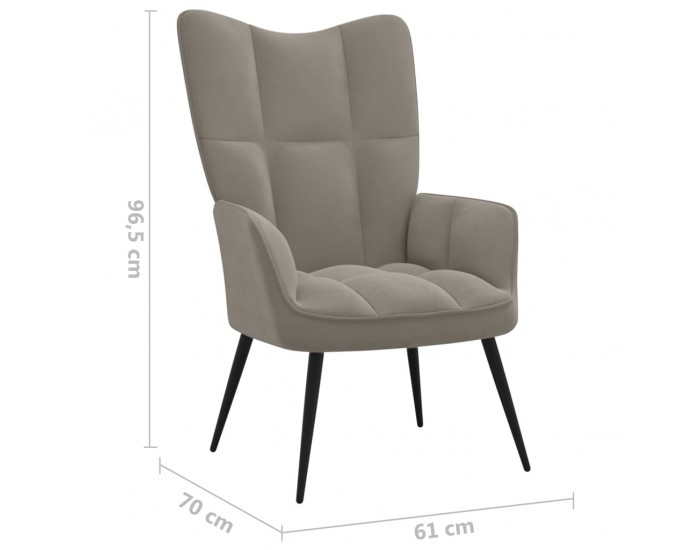 Sonata H Релаксиращ стол с табуретка, светлосив, кадифе