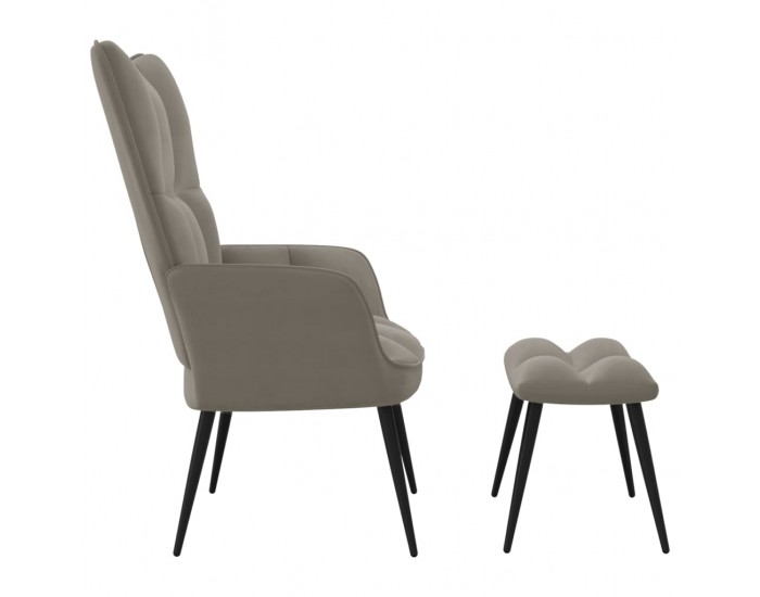 Sonata H Релаксиращ стол с табуретка, светлосив, кадифе