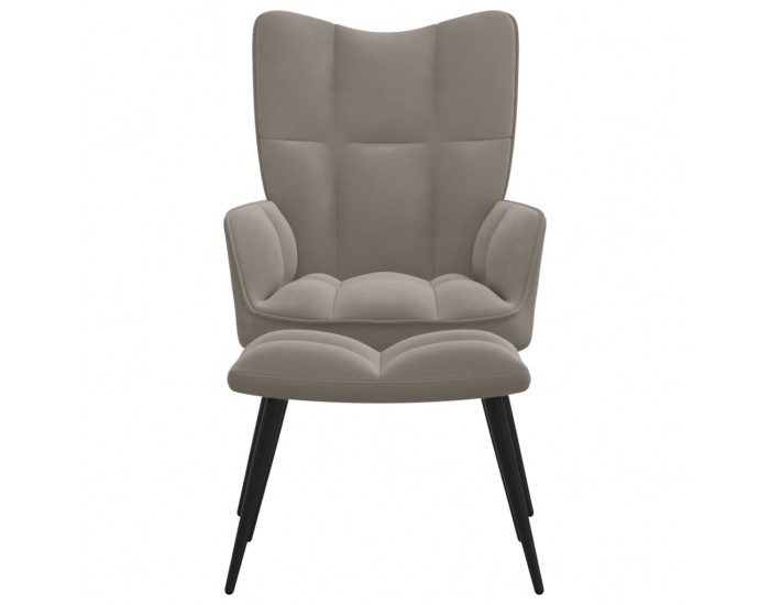 Sonata H Релаксиращ стол с табуретка, светлосив, кадифе