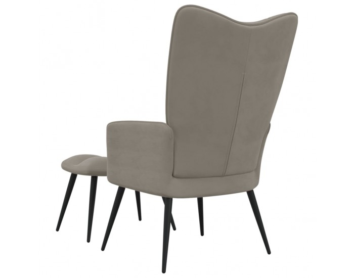 Sonata H Релаксиращ стол с табуретка, светлосив, кадифе