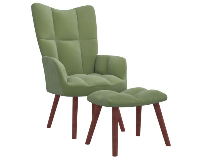 Sonata H Релакс стол с табуретка, светлозелен, кадифе