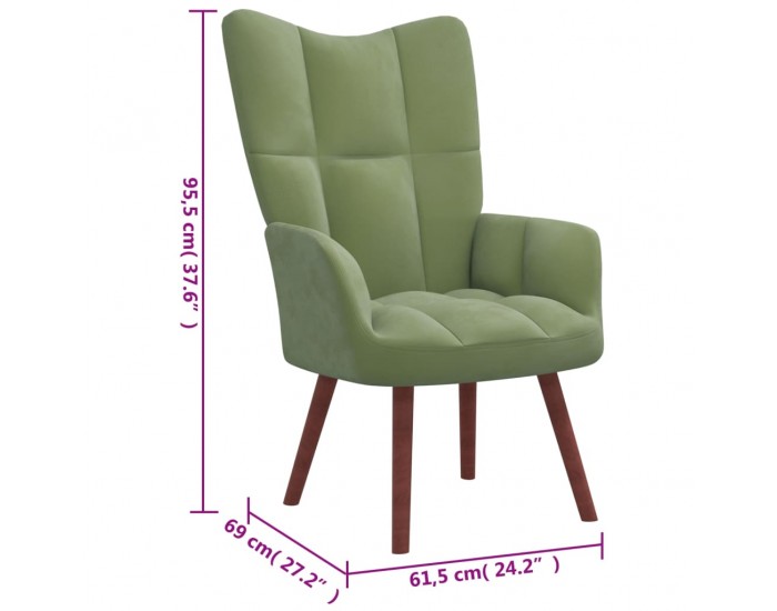 Sonata H Релакс стол с табуретка, светлозелен, кадифе