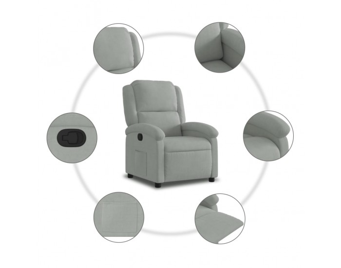 Sonata H Реклайнер стол, светлосив, кадифе