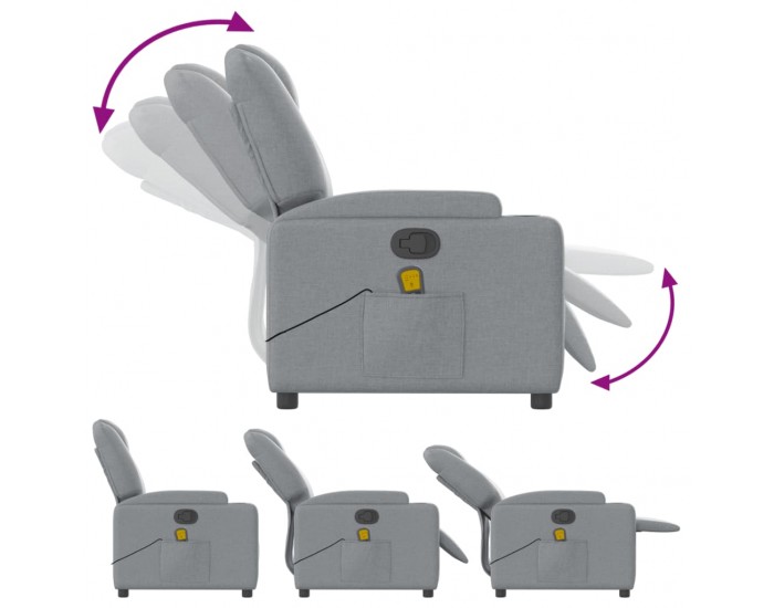 Sonata H Масажен реклайнер стол, светлосив, текстил